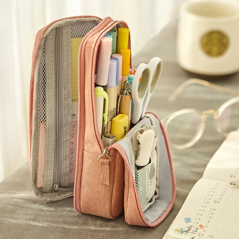 Creative Oxford Cloth Pencil Case, Large Capacity, Minimalist Design, Double-layer Storage, Compact and Portable, Vertical Style
