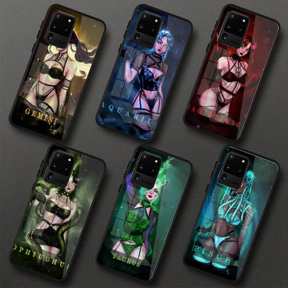 Sexy Zodiac Mobile Cell Phone Case for Samung S23 S22 S21 Pro Ultra A13 A33 A53 NOTE 20 PC Glass Phone Cover Funda