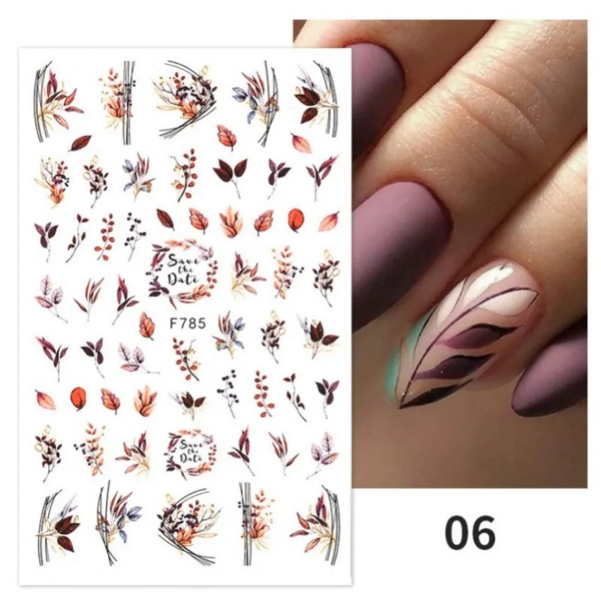 3D Maple Leaf Nail Art Sticker Gold Autumn Line Adhesive Slider Design Polished Decal DIY Manicure Decoration Accessories Tips