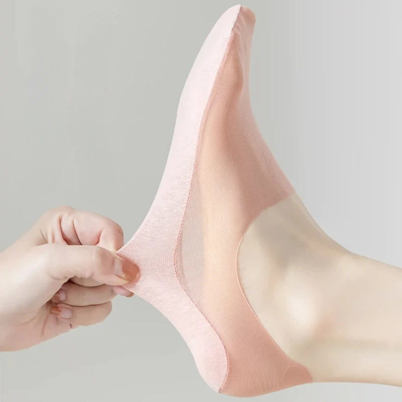 Summer Invisible No Show Socks Women Hollow Out Mesh Breathable Ice Silk Sock Slippers Silicone Anti-slip Low Cut Boat Socks Sox