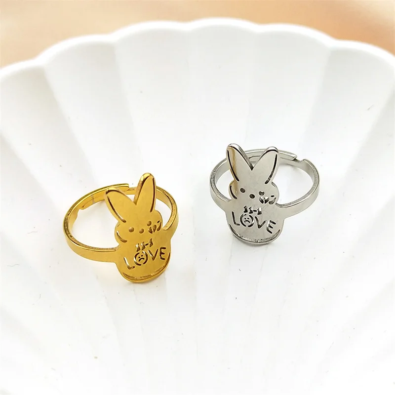 Lil Peep Love Rabbit Sad for Love Rings For Women Men Stainless Steel Music Animal Open Ring Jewelry anillos mujer R46S01