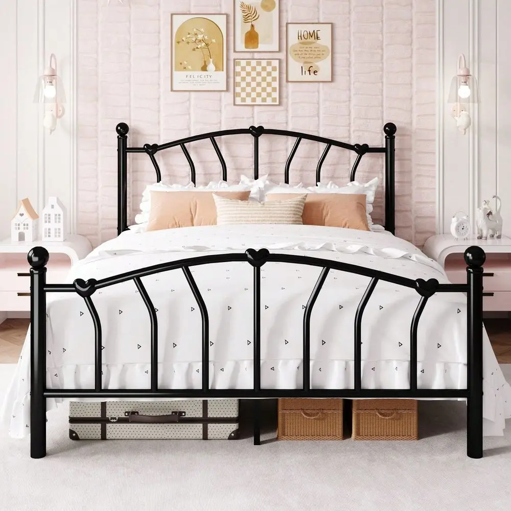 

14 Inch Twin Full Queen King Size Metal Platform Bed Frame With HeartShaped Headboard And Footboard IronArt Mattress Foundation