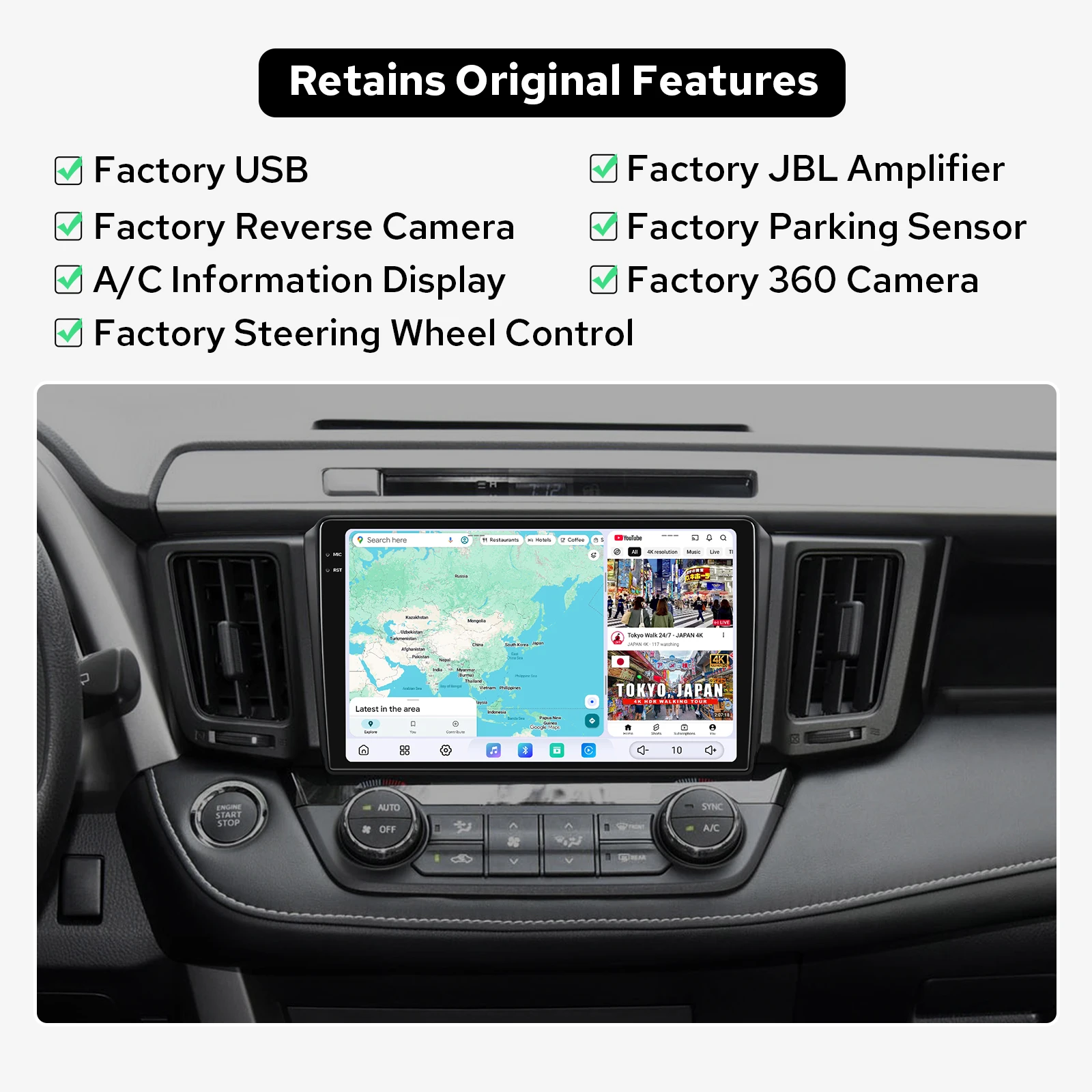Upgrade 2K QLED Car Stereo Multimedia Player for Toyota RAV4  2013 2014 2015 2016 2017 2018 12GB RAM 256GB ROM Plug&Play