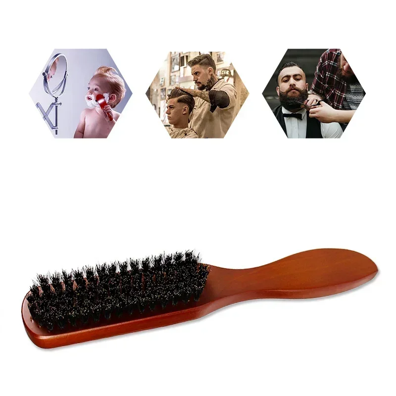 Barber Solid Wood Boar Shaving Brush Beard Massage Black Boar Bristle Hair Brush Curved Wooden Men Beard Mustache Brushes