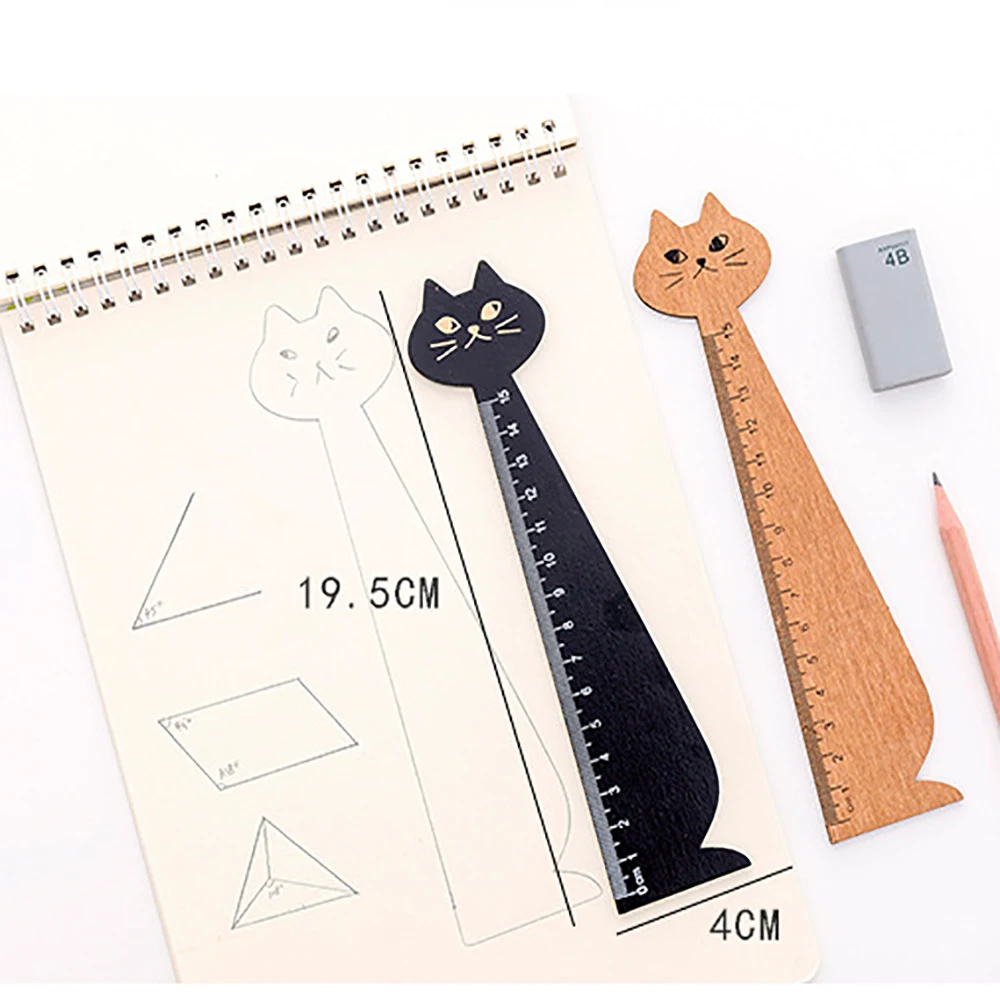 2PCS 15cm Cute Cat Straight Ruler Wooden Kawaii Measuring Tools Cartoon Drawing Gift Funny Korean Office School Stationery Gift