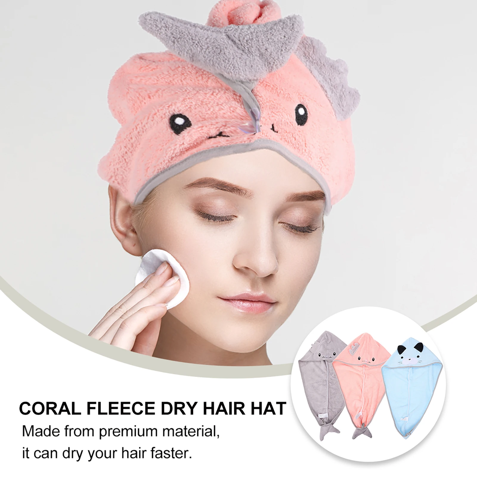 

3pcs Hair Towels Cartoon Design Fast Drying Wrap With Button Lightweight Soft For All Hair Types Portable Bath Spa Makeup Travel