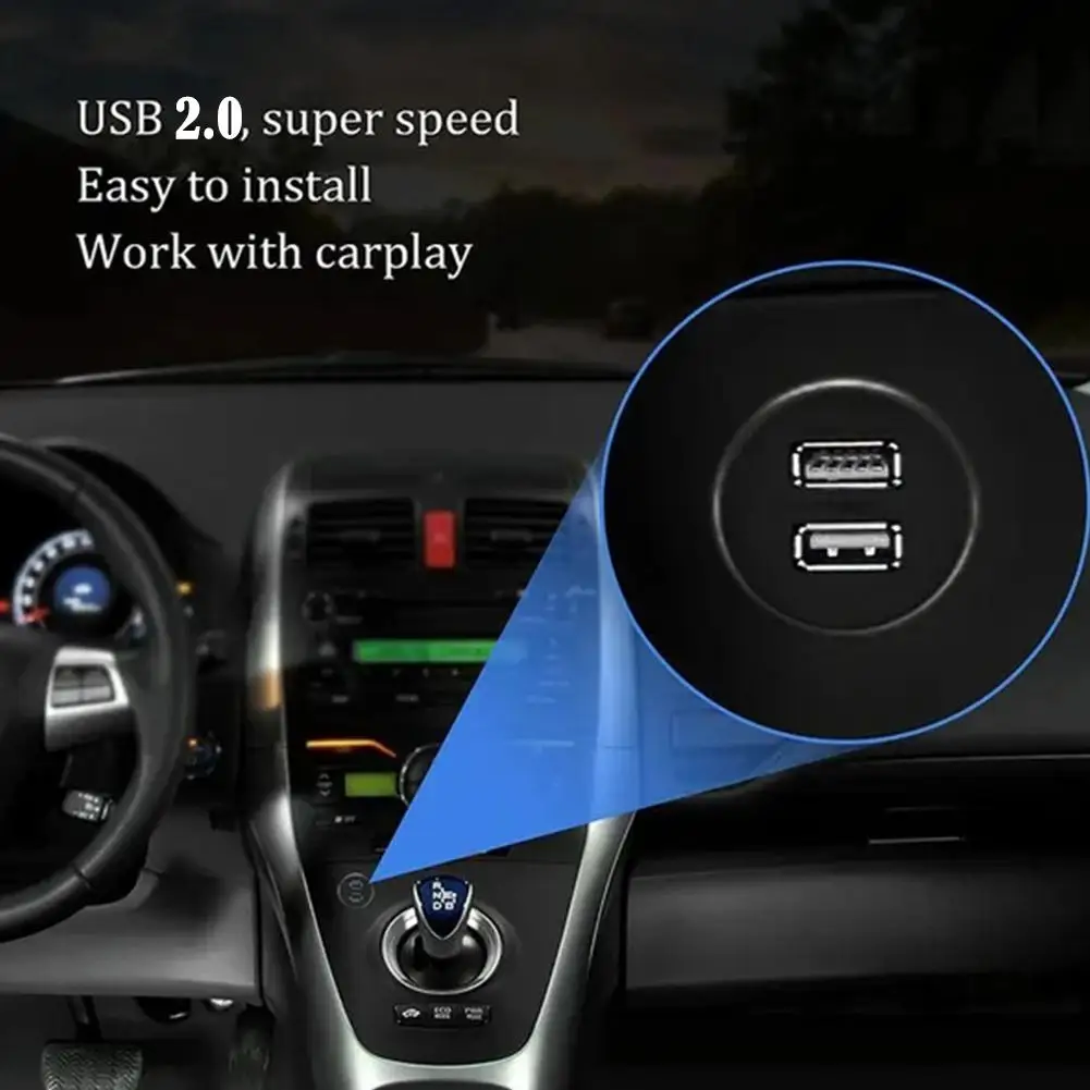 Dual port USB Socket Cabe USB3.0 Auto Car Flush Mount Extension Cord Dashboard Panel Square USB cable for Motorcycle 1m