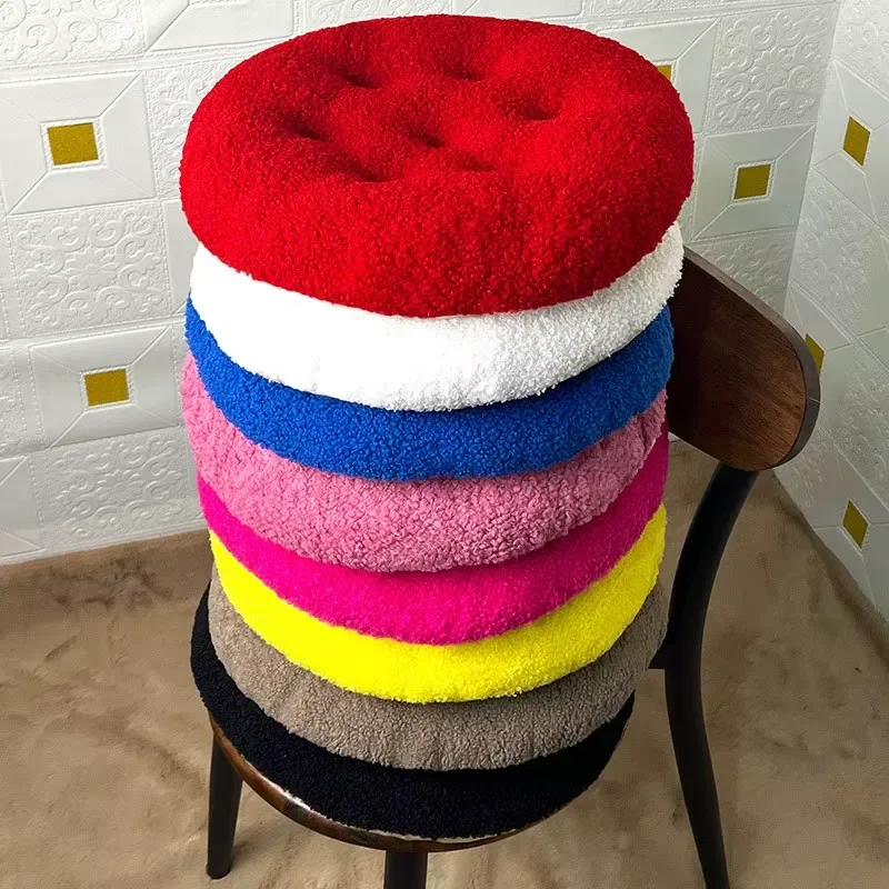 Soft Tufted Teddy Fleece Round Seat Cushion Solid Color Plush Chair Pad Modern Home Decor Stool Cushion Wholesale