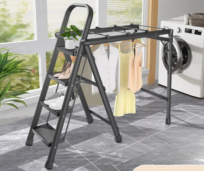 

Ladder drying rack dual-purpose indoor household foldable telescopic staircase high carbon steel herringbone ladder