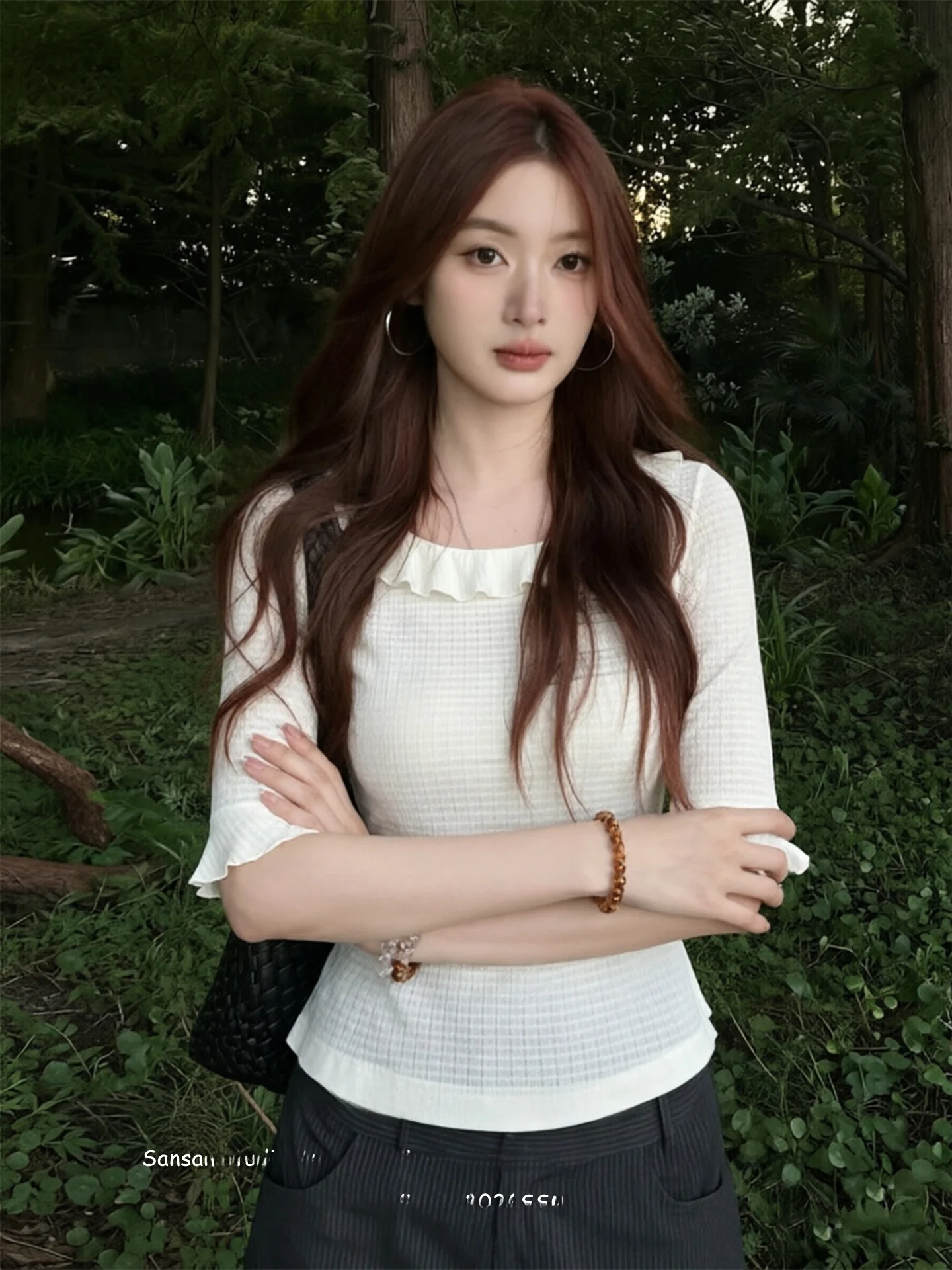 Korean Gentle Style Short Sleeve Knitted Shirt Women Summer Fashion Design Bell Sleeve Slim Fit Breathable Casual Top T-Shirt