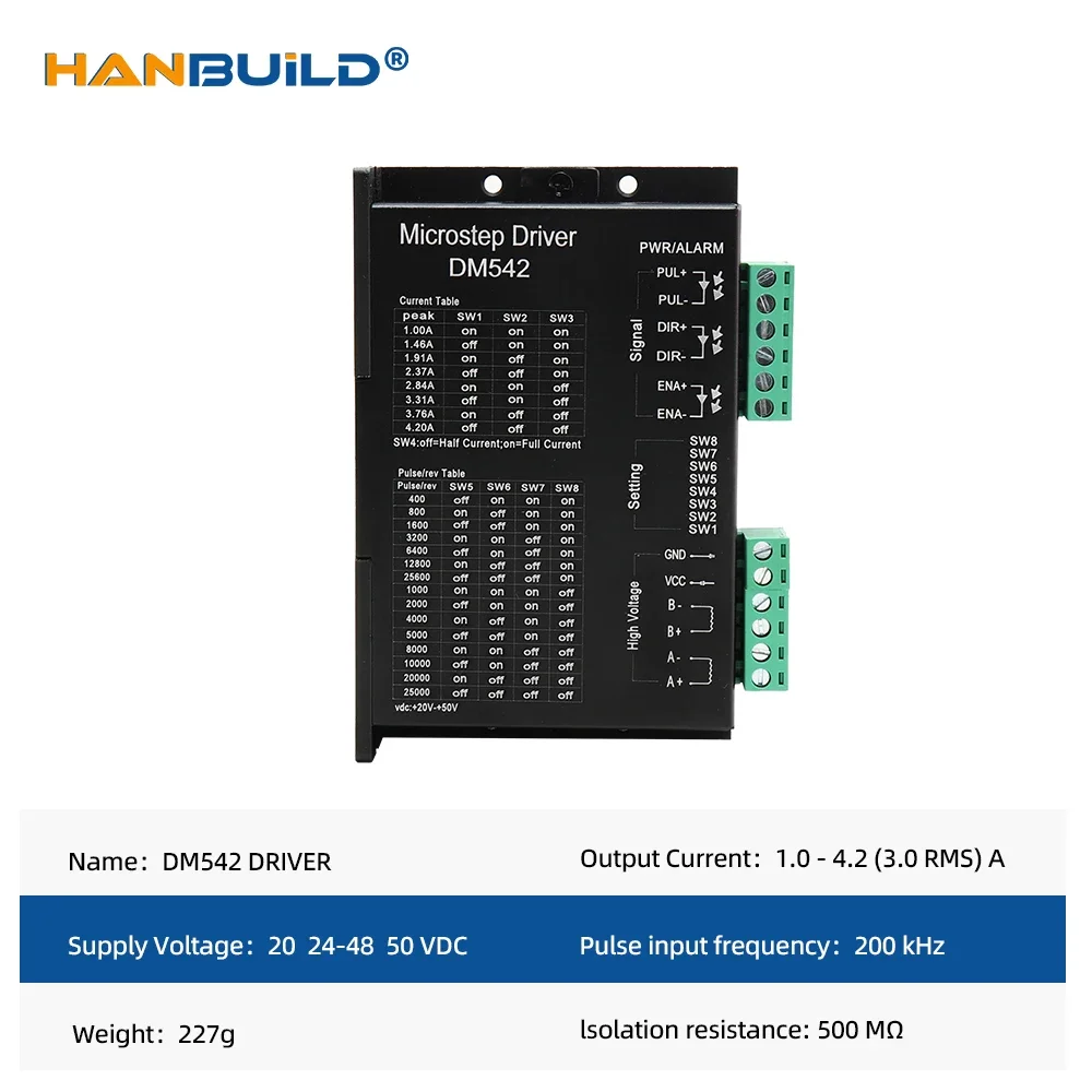 HanBuild  DM542 Drive Controller Leadshine 2-phase Digital Stepper Motor Driver 20-50 VDC Max. 4.2A for 57 stepper drive