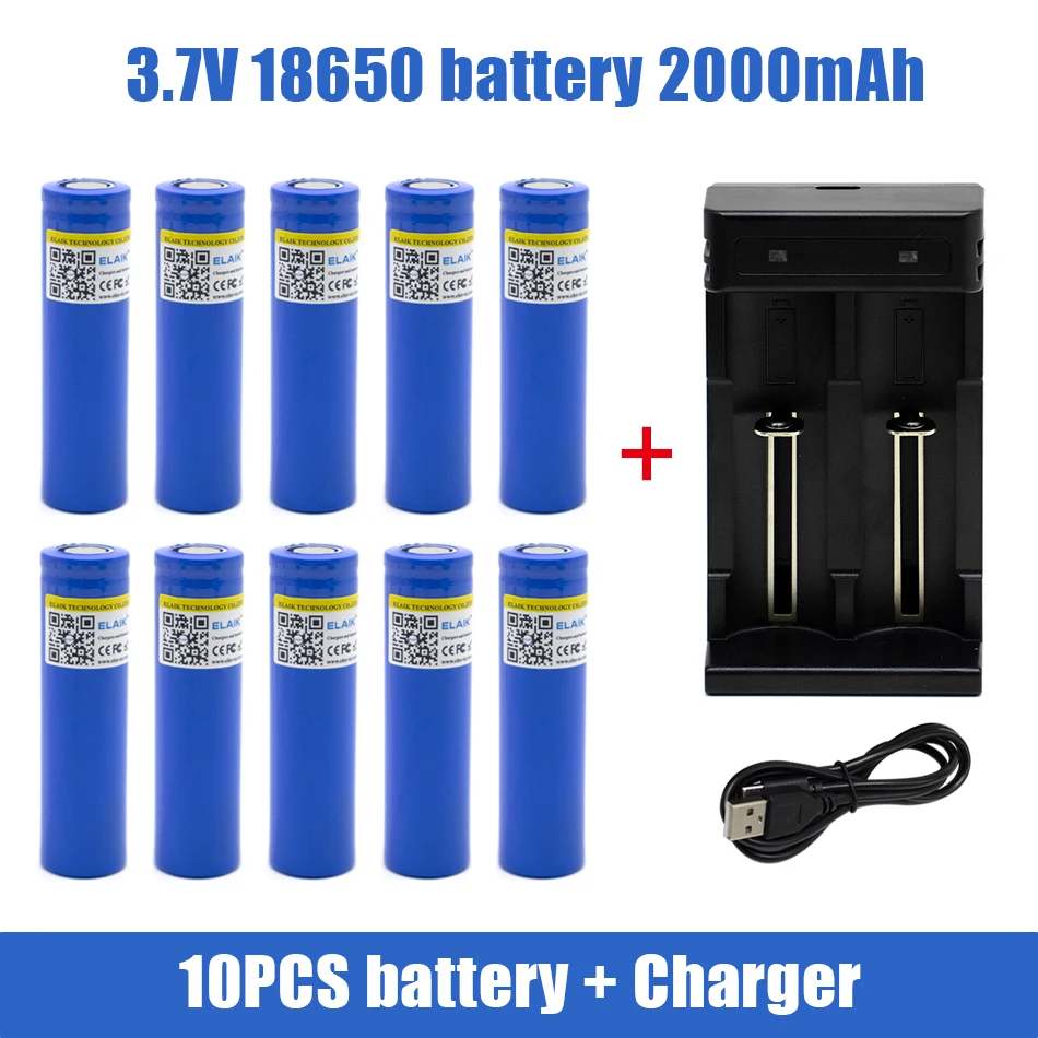 1-20PCS 18650 2000 mAh แบตเตอรี่ลิเธียม 3.7 V ไฟฉายแบบชาร์จไฟได้แบตเตอรี่, พร้อม USB Charger