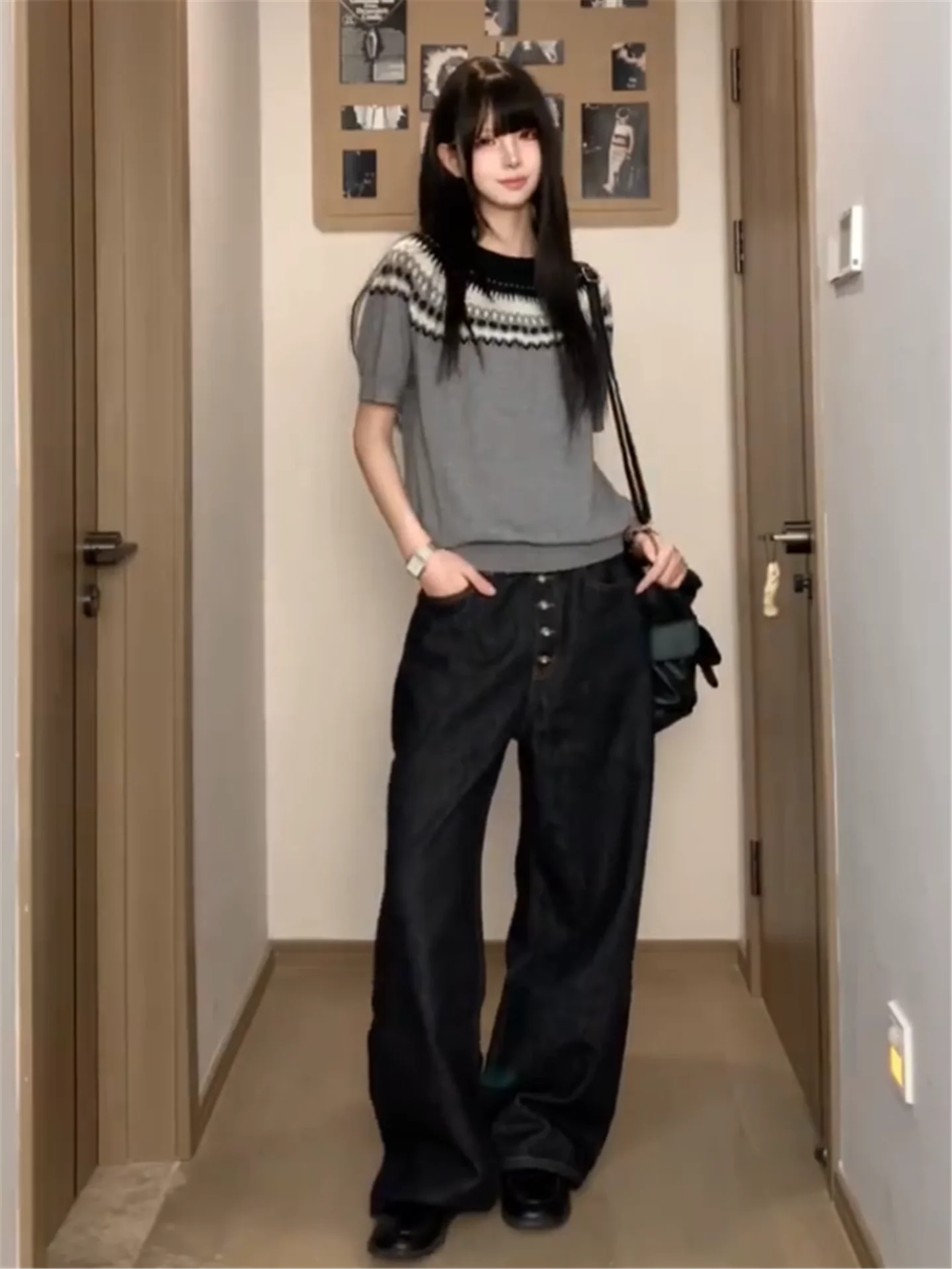 

American Retro Black mid Low Waist Wide Leg Jeans Women's Loose Drape Casual Pants Spring Long Tall Women's Jeans