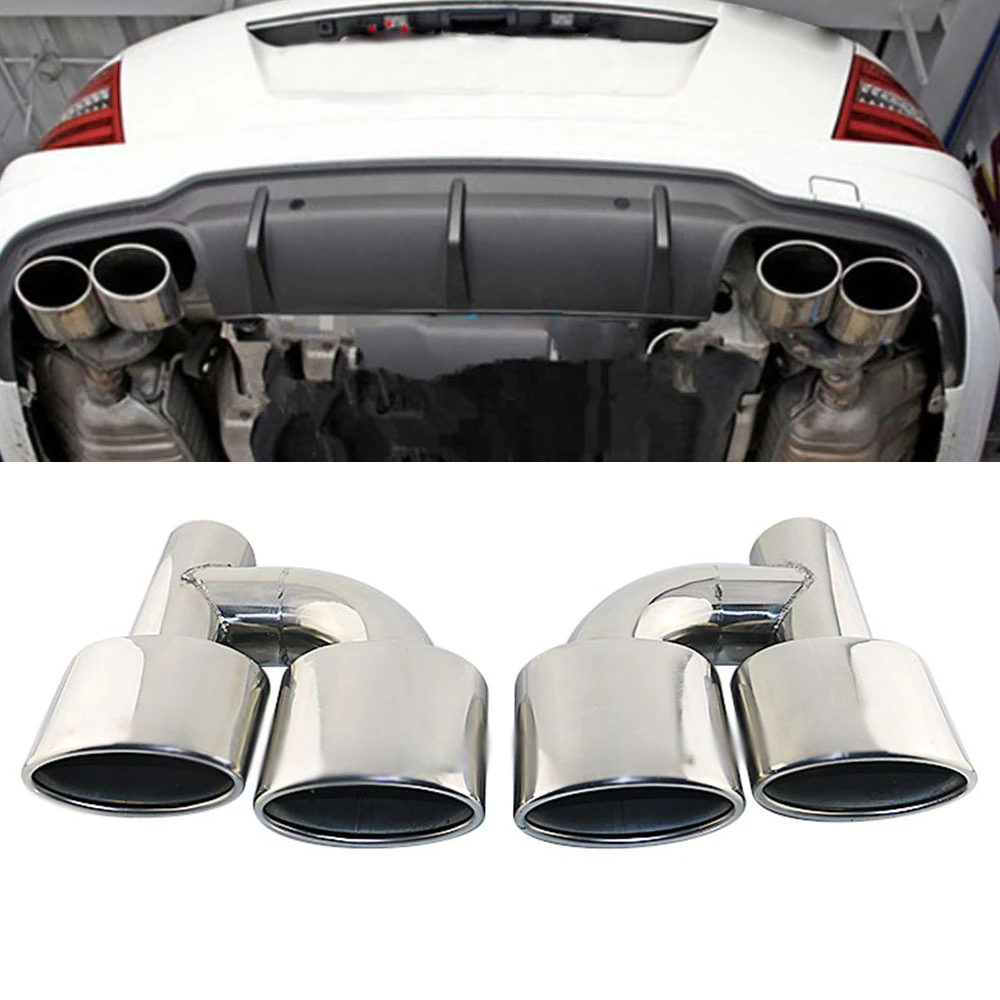 

1pair Car Exhaust Tip 63mm Inlet Chrome Silver Stainless Steel 265mm outlet Tail pipe Left&right