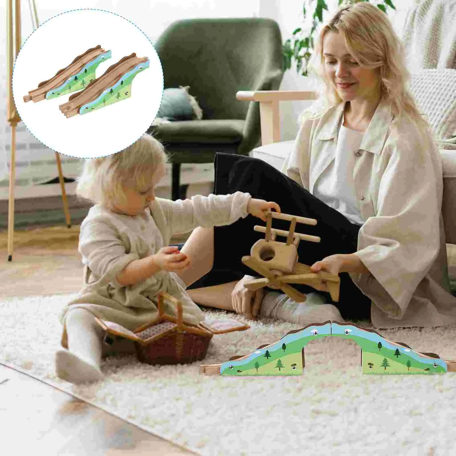 

Children Toys Train Scene Birthday Gift Accessories Crossing Track Green Wooden Railway Accessory Childrens