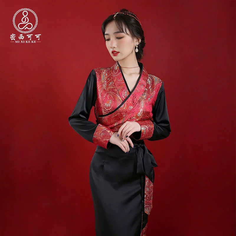 Tibetan Dress for Women Chinese Traditional Clothing Spring Ethnic Oriental Robe Ethnic Style Gown Bibet Clothes
