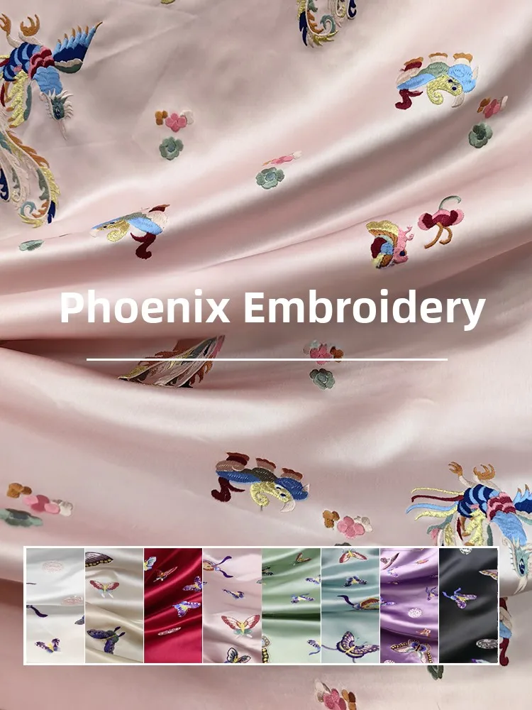 

Phoenix Heavyweight Acetate Satin Embroidered Fabric New Chinese Style High End National Trend Women's Clothing