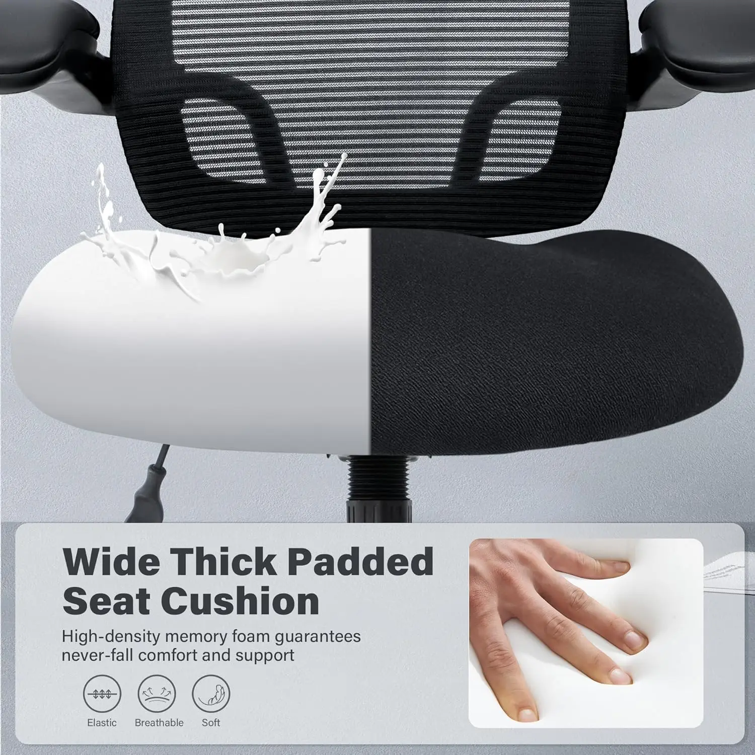 500lbs Heavy Duty Mesh Office Chair - Ergonomic High Back Desk Chair with Flip-up Armrests & Quiet Wheels