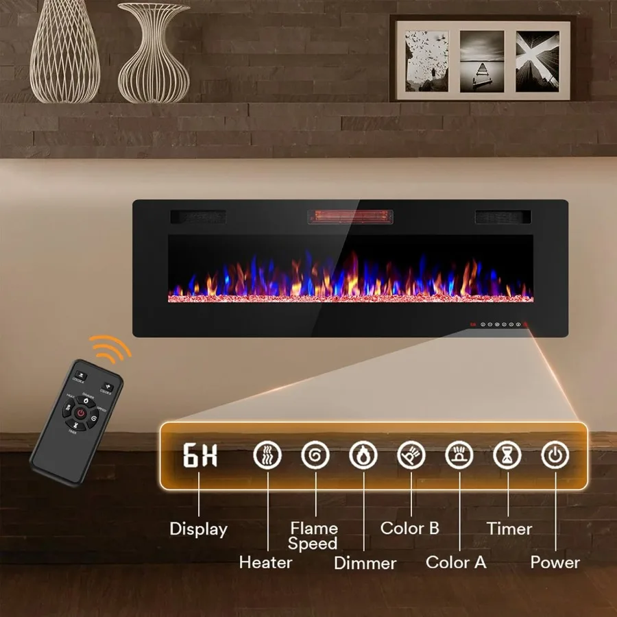 Inserti per caminetto elettrico da 50 pollici per installazione da incasso a parete e montata a parete Capacità di riscaldamento 750 1500 W con touch screen
