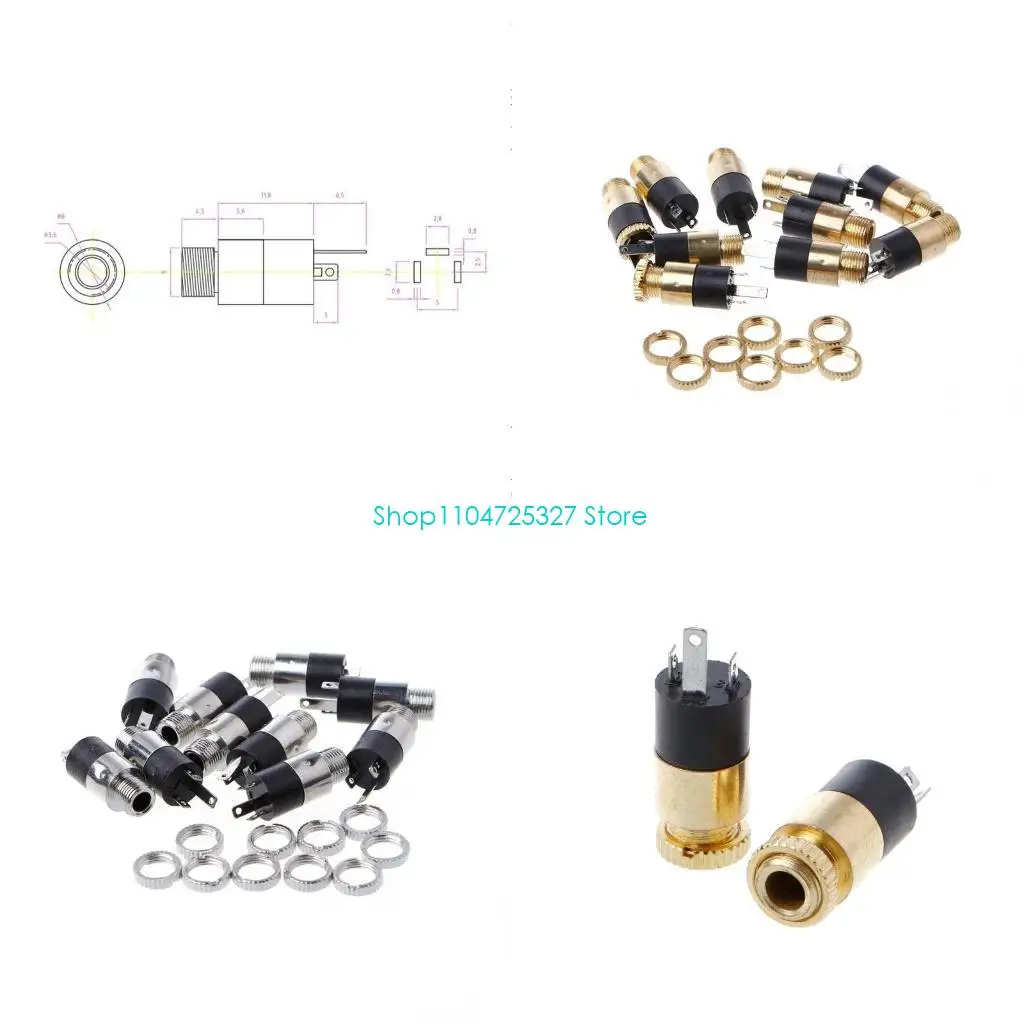 

D8KF 10 шт. 3-контактный разъем 1/8 дюйма 3,5 мм стерео или разъем для наушников с гайкой для крепления на панели PJ-39