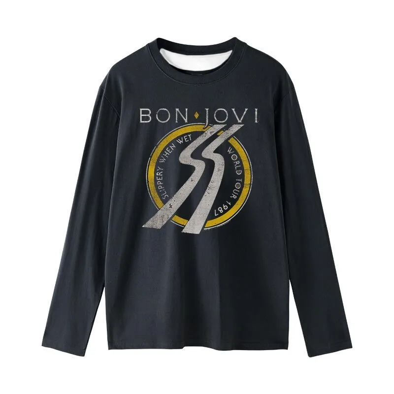 جديد ريترو ثلاثية الأبعاد مطبوعة بون جوفي روك باند الرياضة الاتجاه الخريف والشتاء الرجال والفتيات تي شيرت الشارع الاتجاه