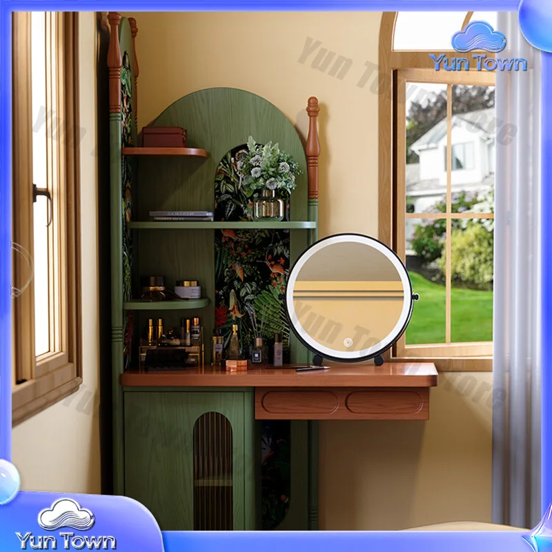 Vintage Garden Vanity Table Wood Shelf Makeup Mirror Dressing Table Drawers Desk Jewelry Mesa De Maquillaje Trendy Furniture