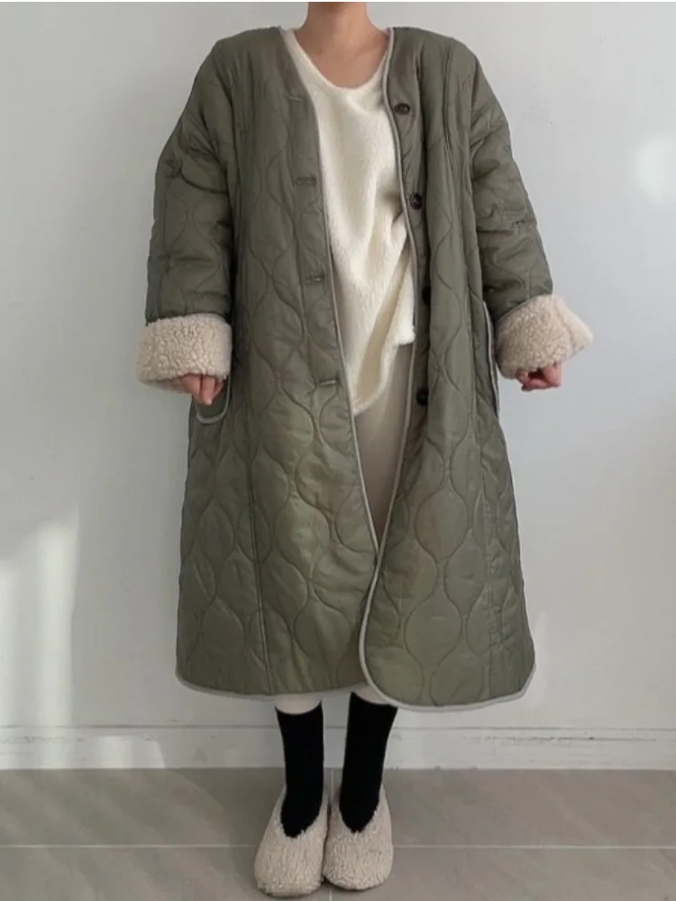 

Женское шикарное корейское хлопковое длинное длинное свободное двустороннее пальто на осень-зиму, новый дизайн, пальто в стиле ретро