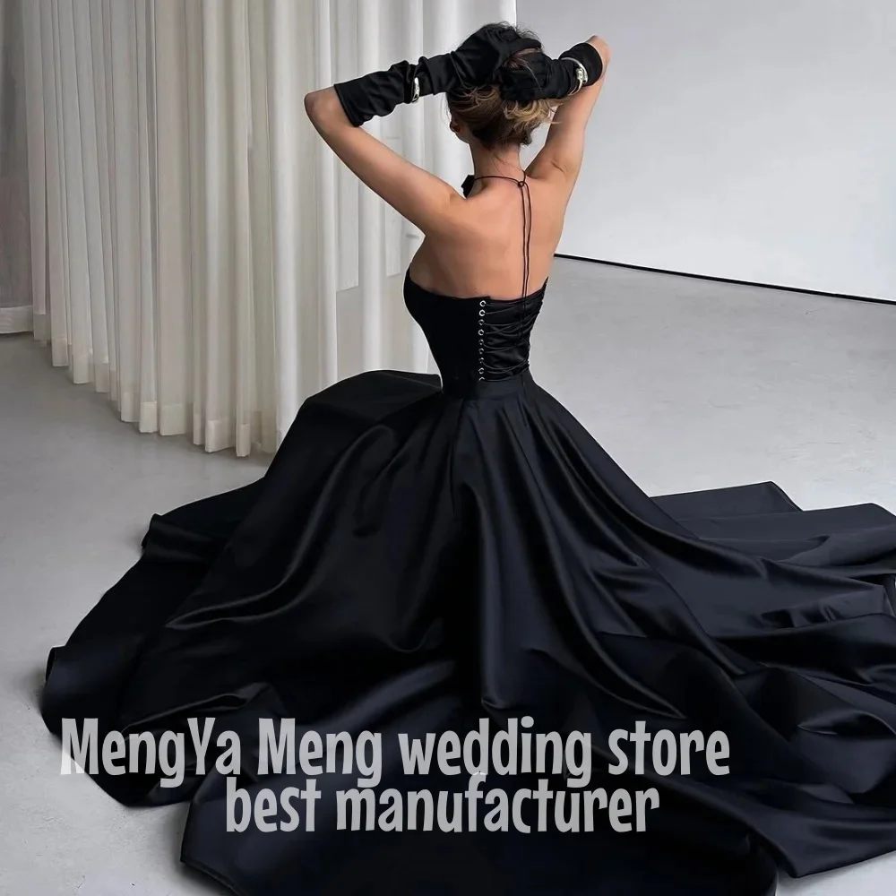 ZHUISHU Customized Black Strapless Side High Split Prom Dress A-Line Lace-Up vestidos de noiva Detachable Sleeves Formal Evening