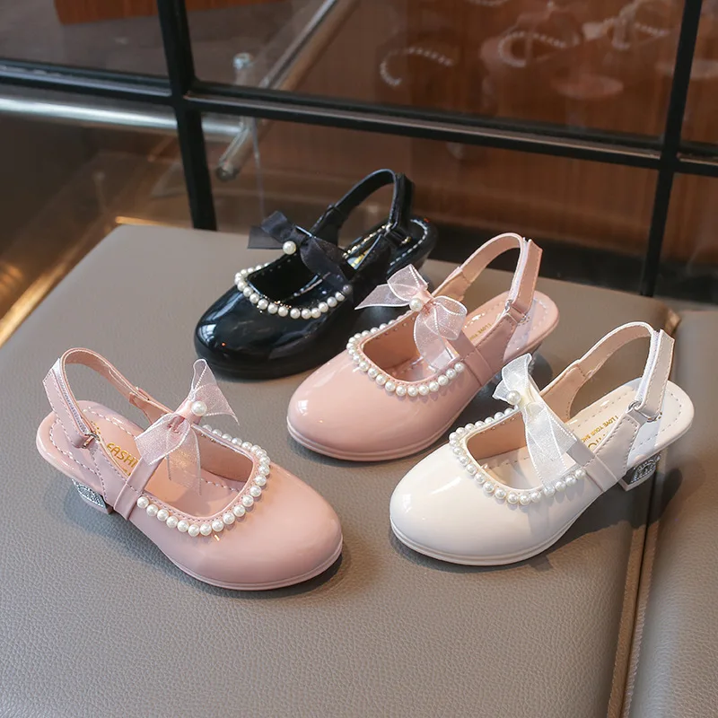 Girs Dance Dress Patent Leather Shoes Kids Summer Cover Toes Slingback Low Heel Shoe Bow Decoration sandals 26-36