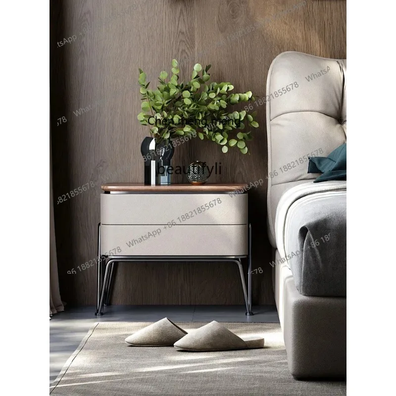 

Italian Light Luxury Solid Wood Bedside Cabinet Natural Marble Bedside Cabinet Locker 1001