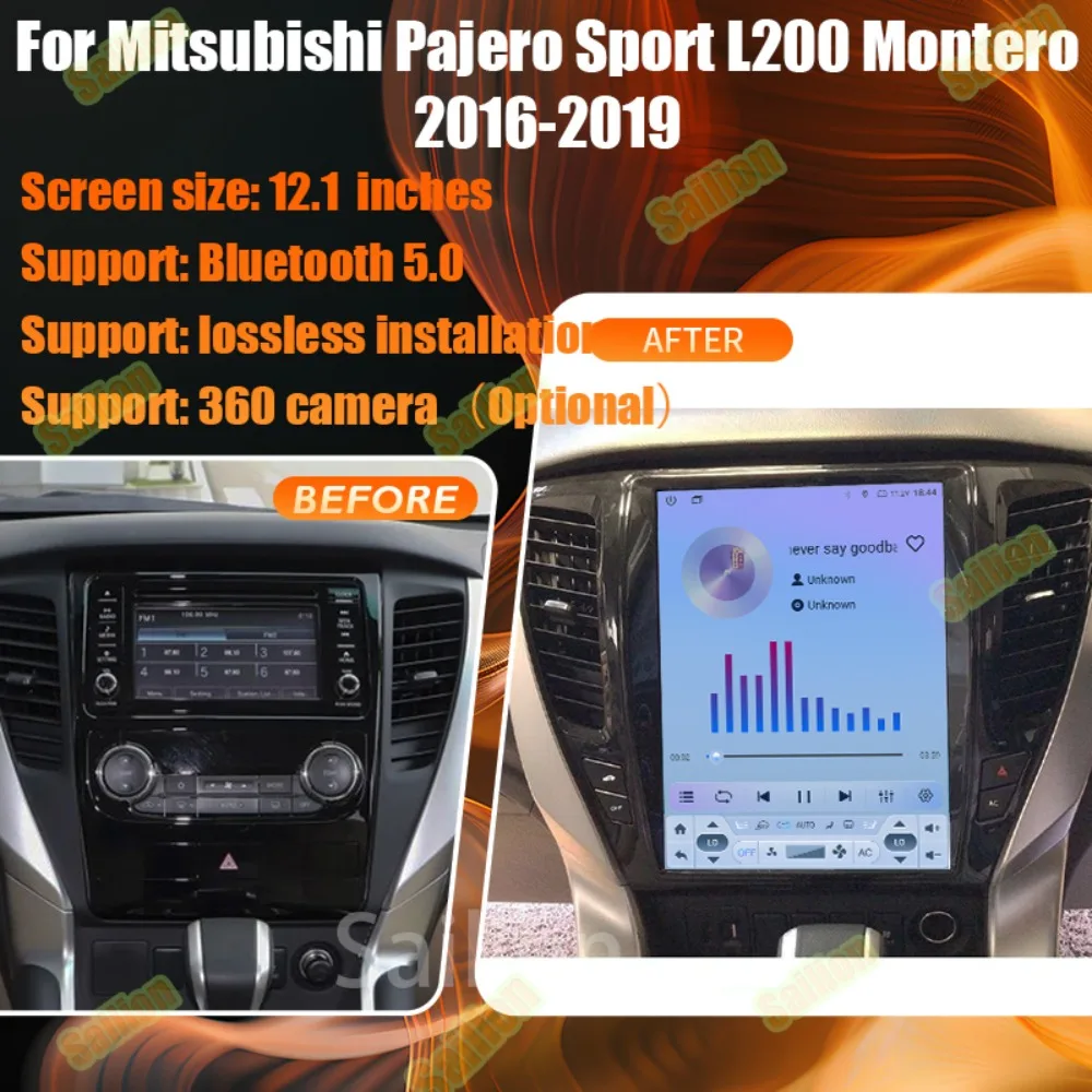 12.1“ Android15 Auto Radio For Mitsubishi Pajero Sport L200 Montero 2016-2019 2Din Multimedia Player Car Audio Wireless CarPlay