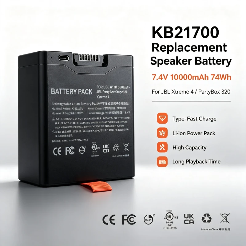 KB21700 2S2P 7.4V 10000mAh 47Wh Type-C Fast Charge Replacement Li-ion Battery for JB L Xtreme 4 / PartyBox 320 Bluetooth Speaker