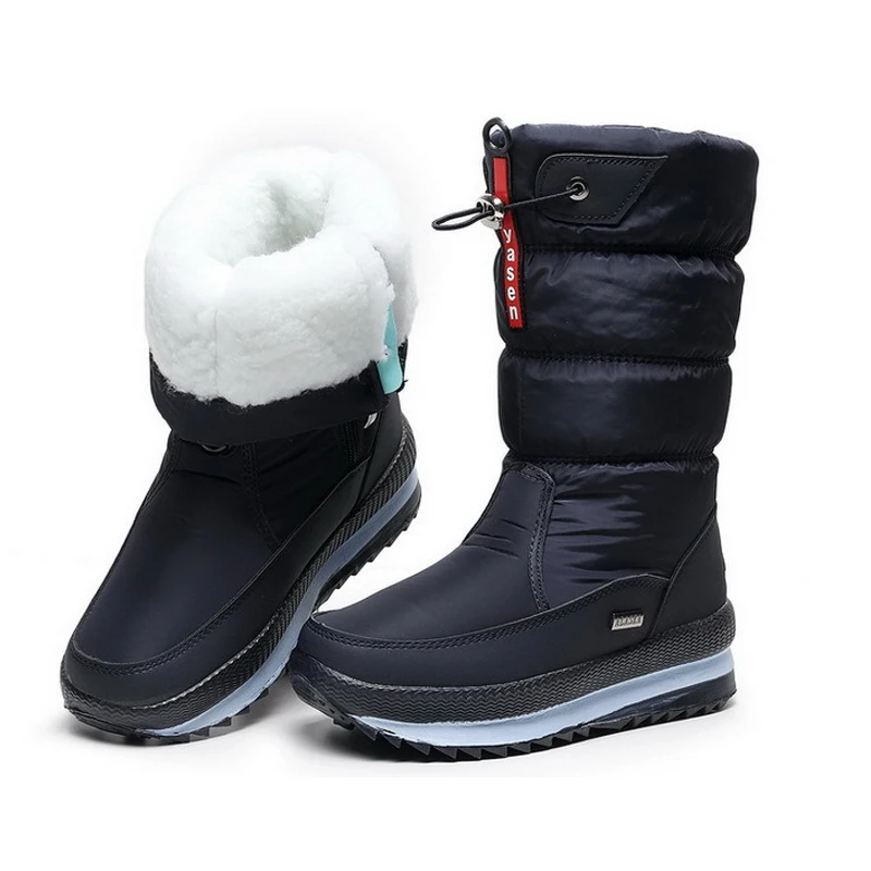 أحذية الثلوج النسائية أحذية الشتاء الفاخرة سميكة أفخم مقاوم للماء عدم الانزلاق مع القوس أحذية الشتاء النسائية الموضة الدافئة الفراء بوتاس موهير #1