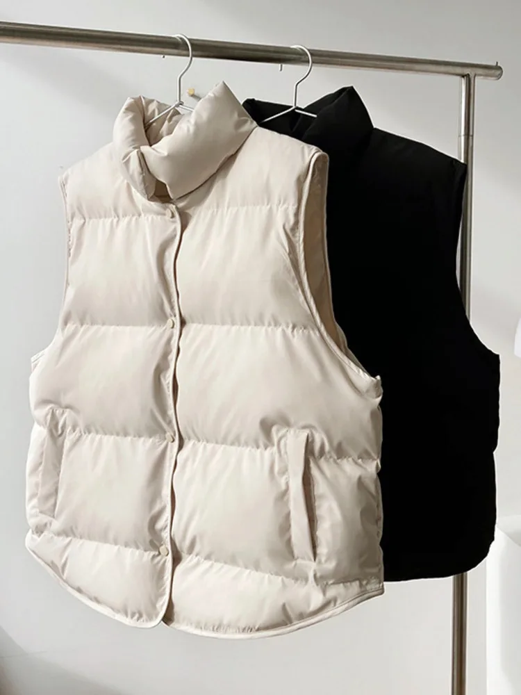 ZMEENNA Bezrękawniki damskie ze stójką, zapinane na jeden guzik, jednokolorowe kurtki na jesień 2025, nowe modne topy damskie, model ZM4053
