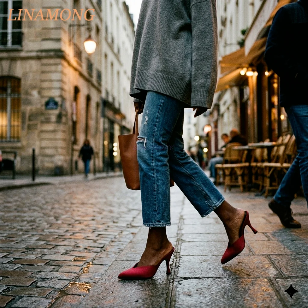 Multicolor Satin V-Neck Mule Pumps Kitten Heel Round Toe Slip On Bridal Wedding Cocktail Party Streetwear Women Footwear