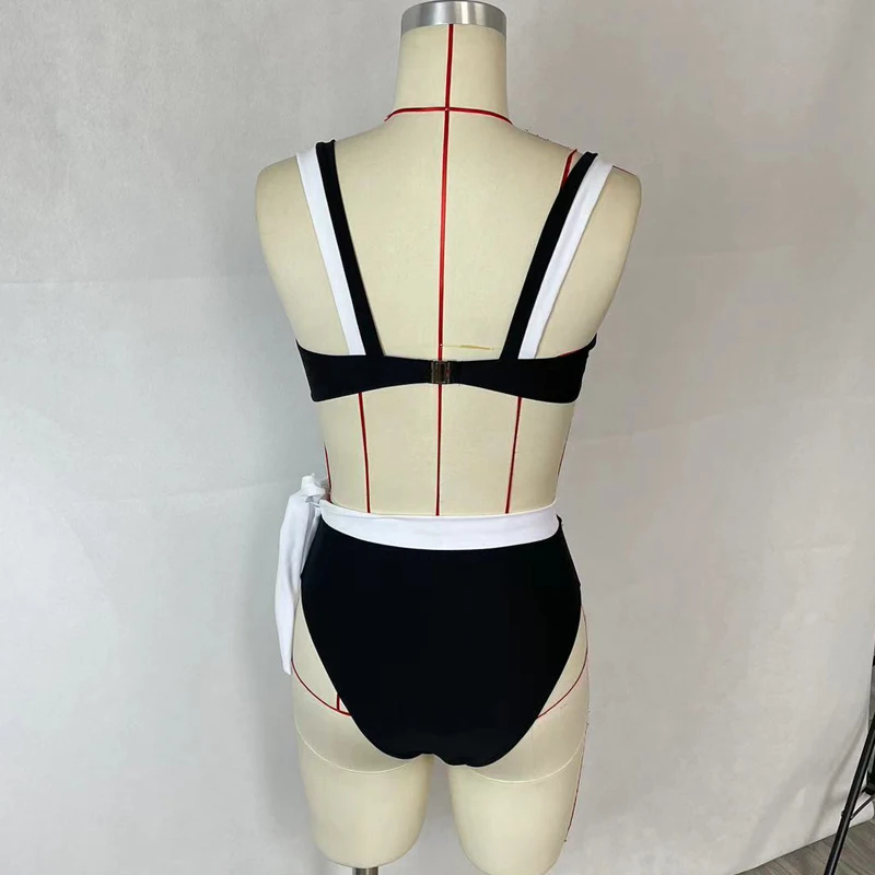 BEACHCICI Bikinis Sets Sexy Swimsuit Summer Contrasting Color Belt Suspender Lace Up Slim With Push Up High Waist Beachwear