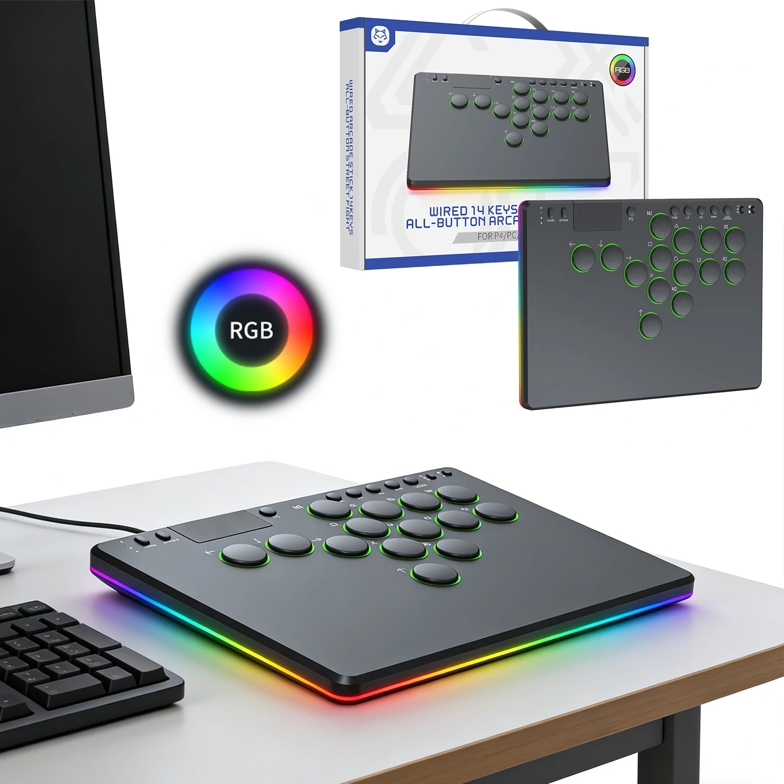 14-keys-leverless-controller-arcade-stick-with-rgb-black-fighting-game-keyboard-supports-hot-swap-for-switch-ps-4-pc-games