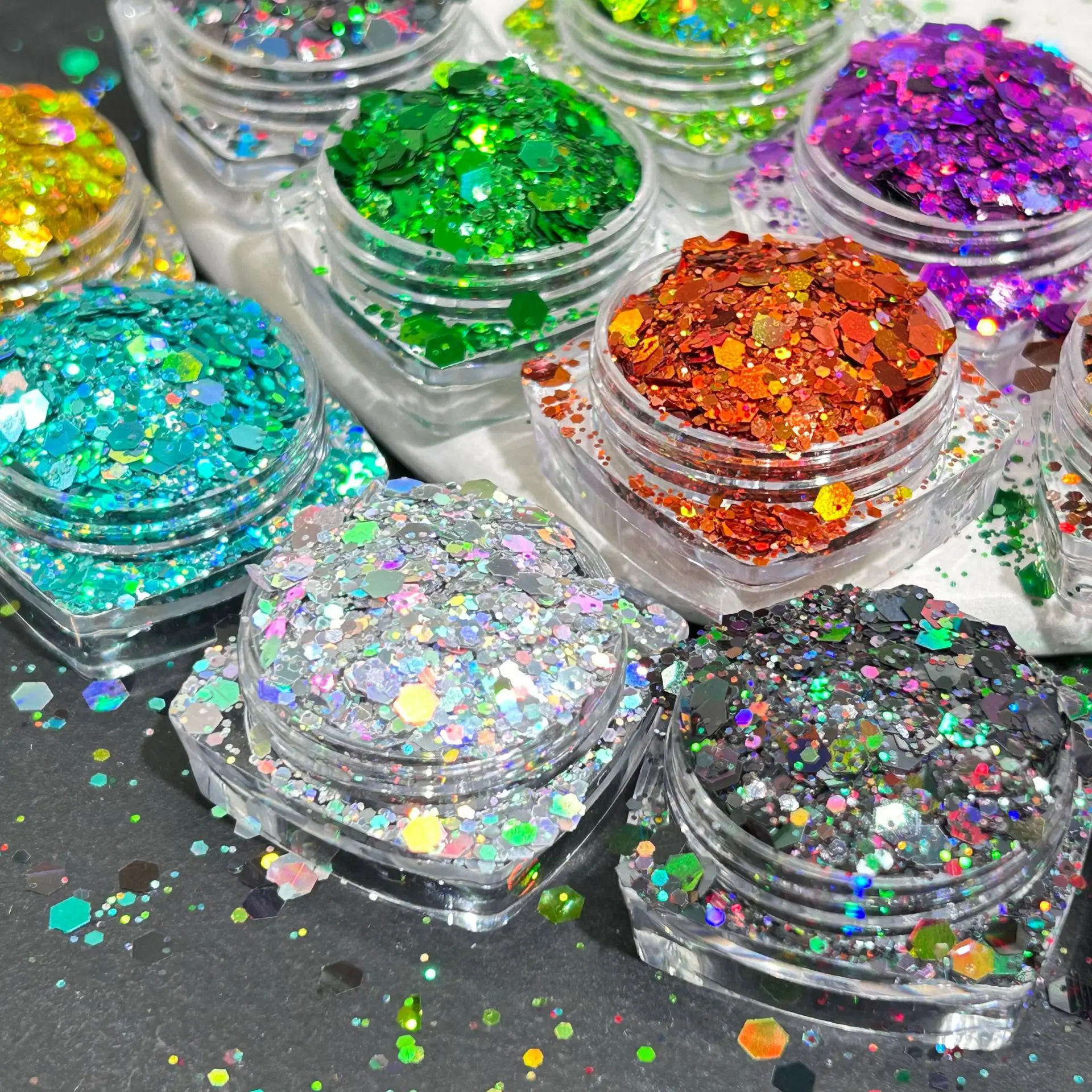 1000 g/worek Pryzmatyczny sześciokątny brokat do paznokci - wielokolorowe laserowe holograficzne płatki do hipnotyzującego zdobienia paznokci