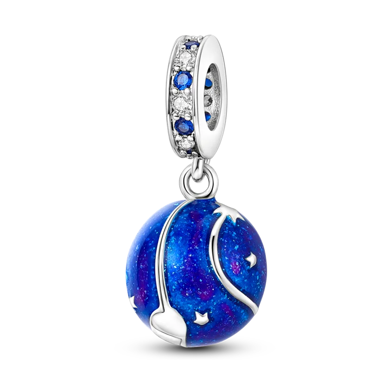 100% 925 Sterling Silver Shiny Magic Eye Dazzling Blue Zircon Charm Original Suitable for Pandora Bracelet DIY