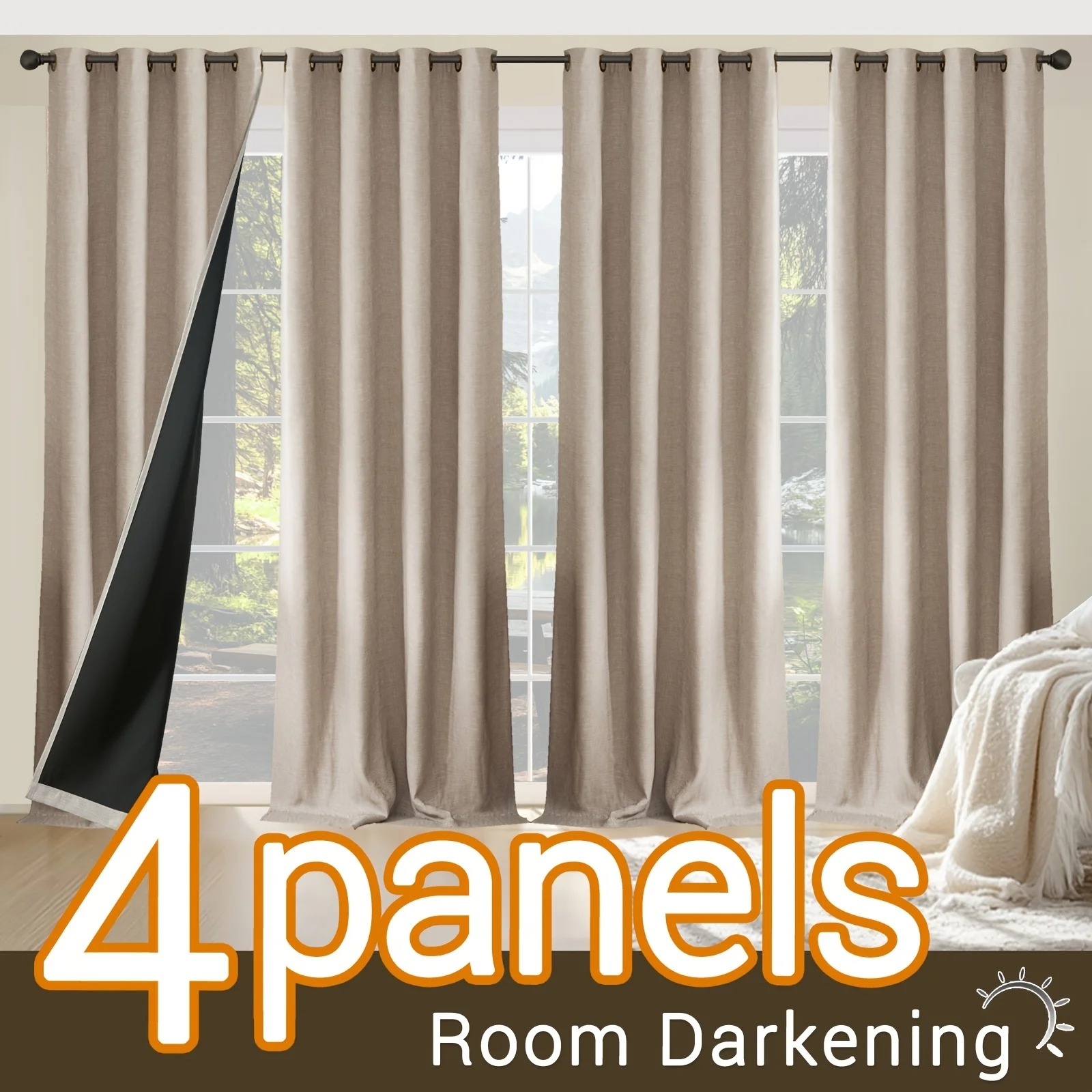 

4 Panels Solid Color 85% Blackout Curtains Living Room Faux Linen Textured Room Darkening Privacy Drapes Washable Window Curtain