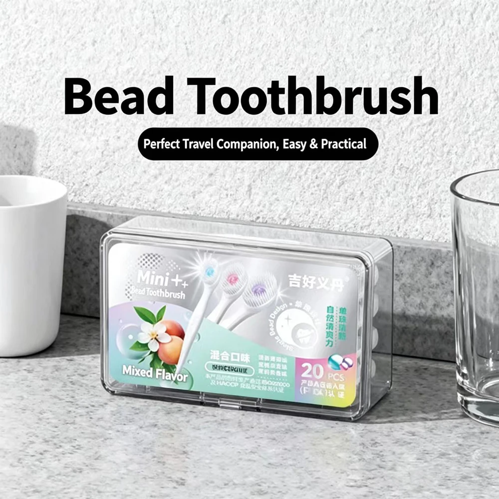 20pcs 4 Flavors  Bead Disposable Toothbrush Travel Toothbrush Set with Dental Floss Mini Toothbrush Separate Packaging