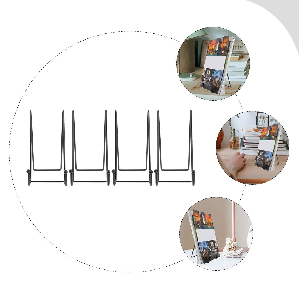 4 Pcs Display Shelf Plate Stand Rack Picture Bracket Desktop Book Black Iron Stands