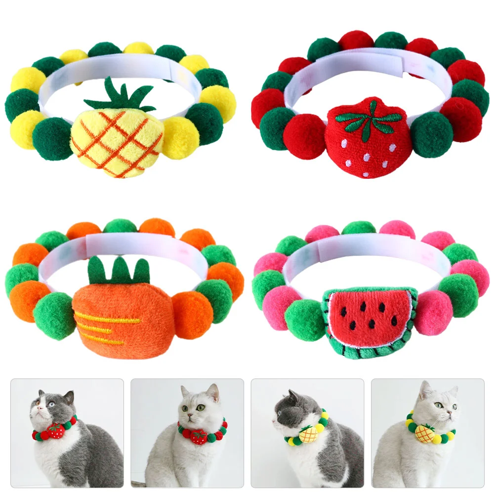 

4 Pcs Pet Fruit Collar Cat Neck Ornament Kitten Puppy 30X30X4CM Strap Adorable Decor Balls Design Dog