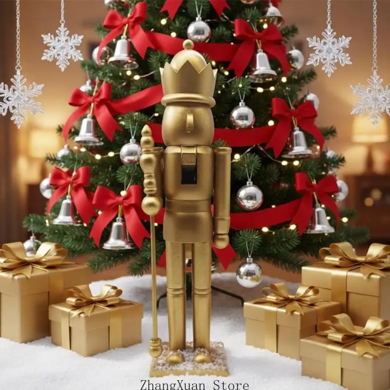 Weihnachts-Nussknacker-Soldaten-Figur, Dekoration aus goldfarbenem Kiefernholz, freistehende Dekoration für Kaminsims, und – Detail 6
