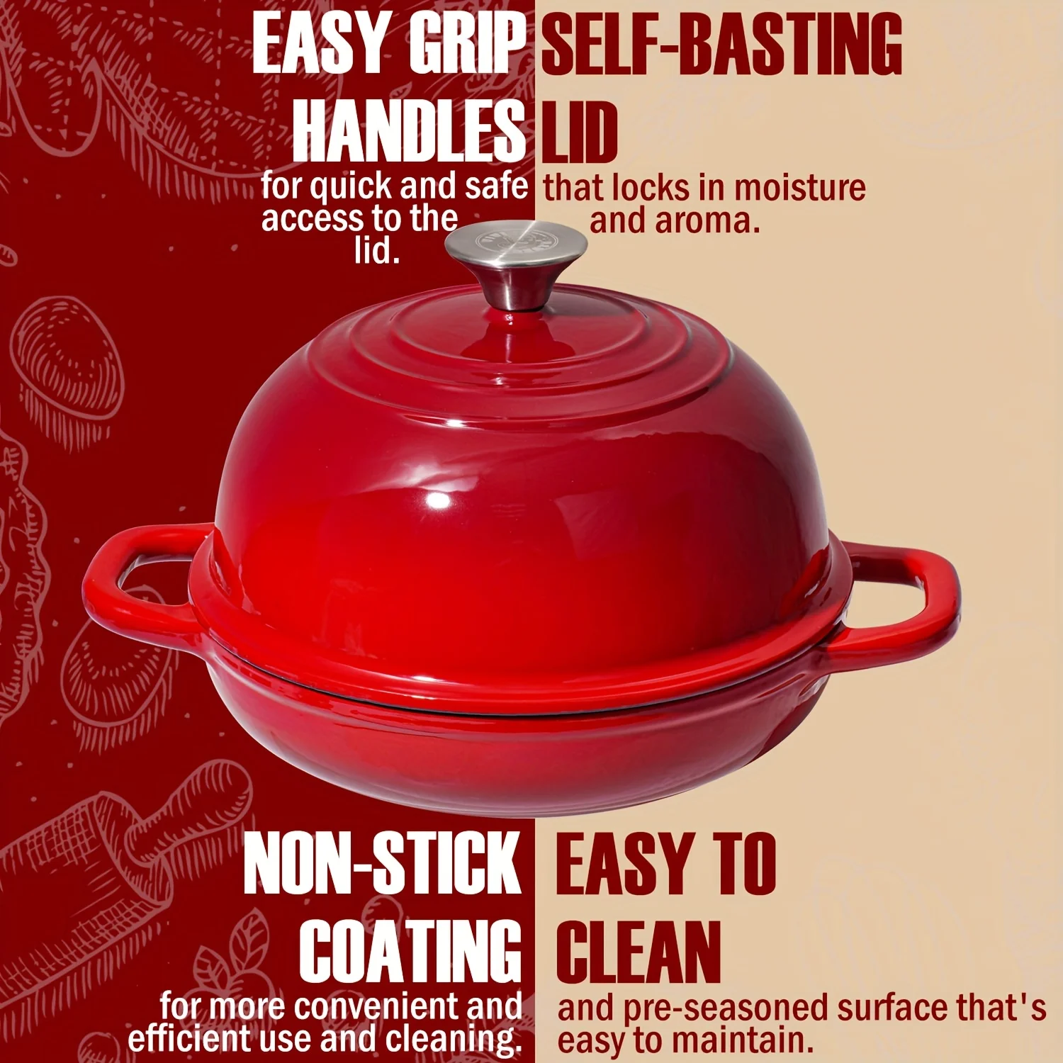 

Enamelled Cast Iron Dutch Oven Pot, Dutch Oven For Sourdough Bread Baking, Cast Iron Bread Pot, Oven Safe Up To 500°F, Suitable For All Stovetops, Must-Have For Family Dinner