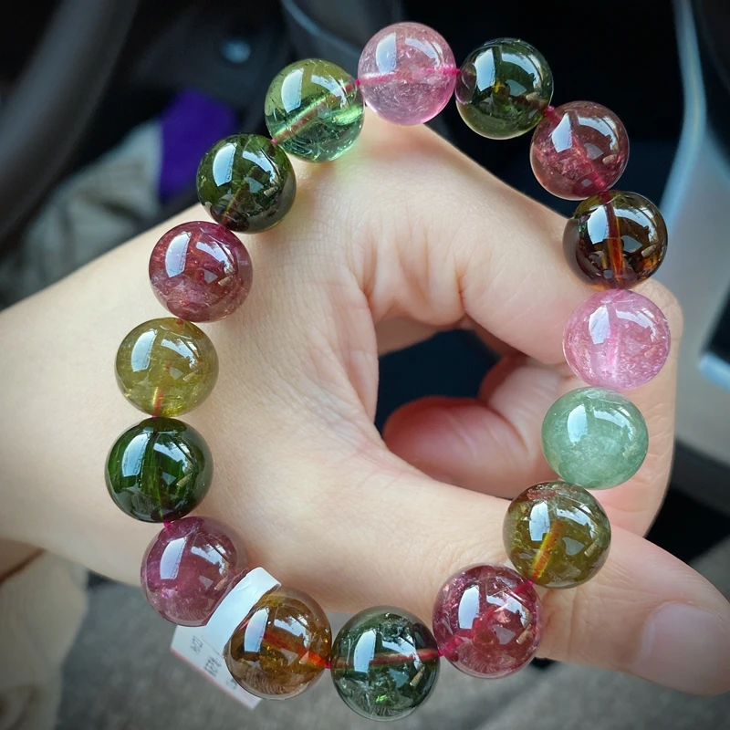 

Natural Brazilian Traditional Material Tourmaline Bracelet round Beads More Sizes Thick Bright Transparent Rainbow Candy Crystal