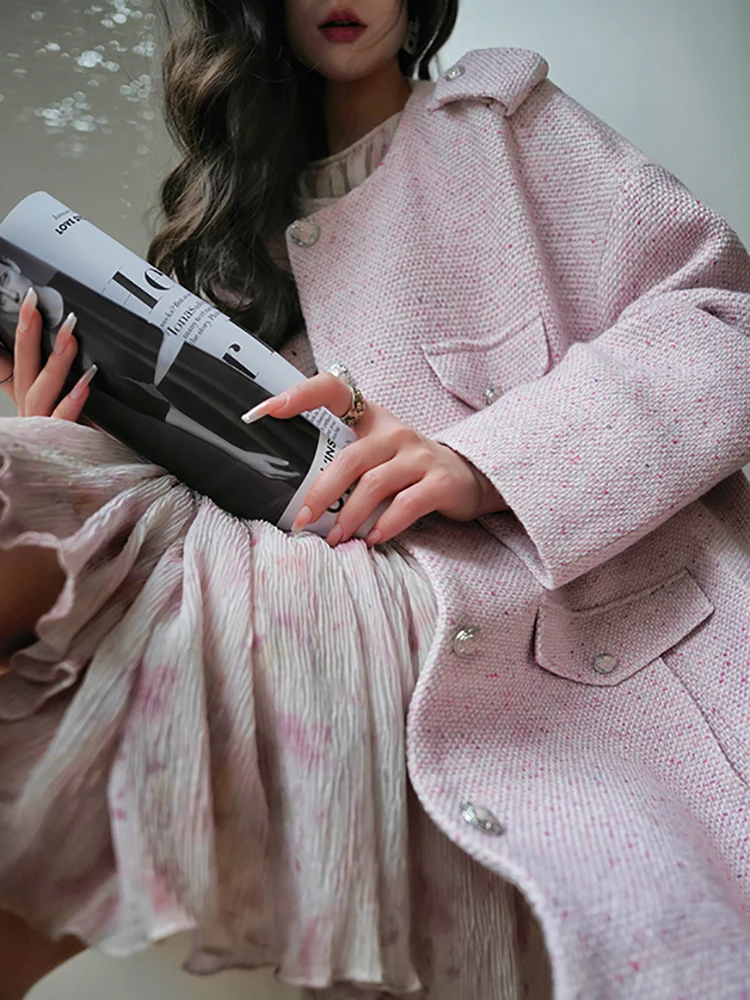 

Шерстяное пальто Aconiconi: винтажный стиль, короткое, из твидовой ткани, с эффектом мусса, для носки поверх одежды, в стиле кэжуал.