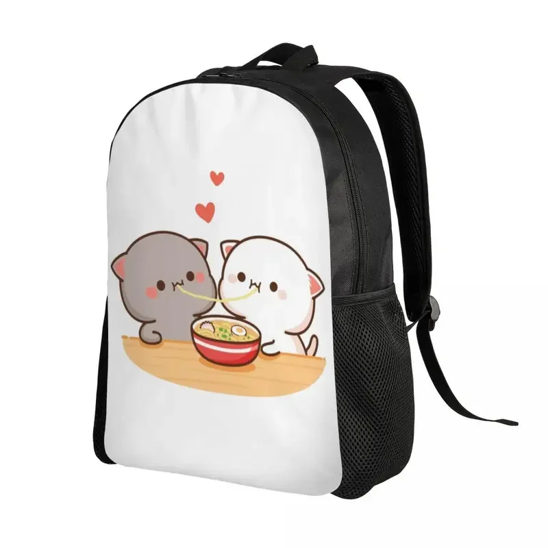 Peach And Goma Mochi Cat Eating Ramen Backpack for Men Women School College Students Bookbag Fits 15 Inch Laptop Bags