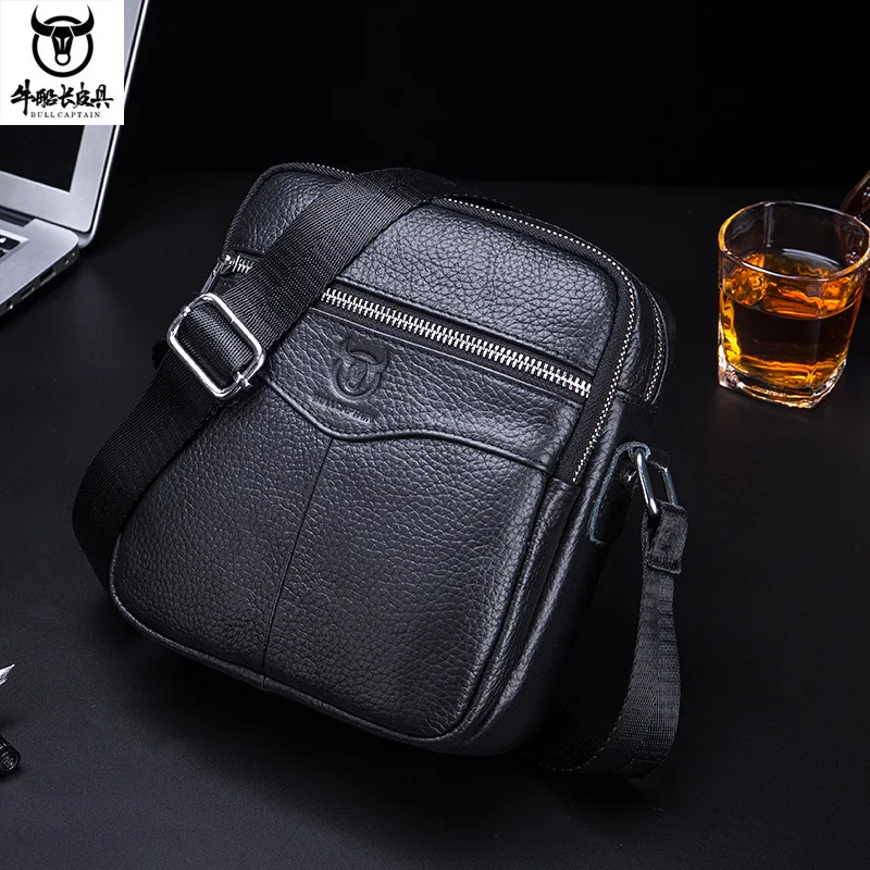 New Men's real leather shoulder cross body cofskin business square Korean version vertical style multi-zipper shoulder bag