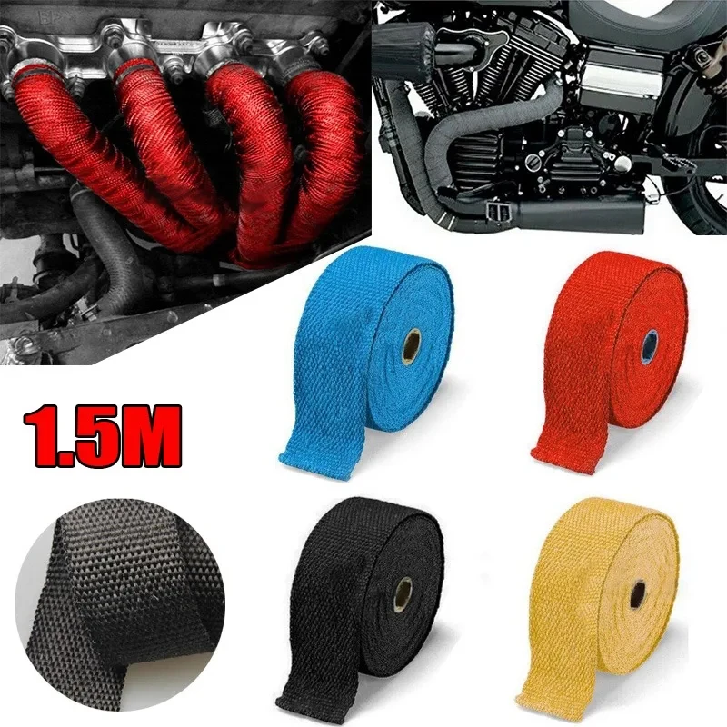 

1.5M Motorcycle Exhaust Heat Insulation Cable Tie Car Muffler Fireproof Wrap Tape Heat-Resistant Fiber Cotton Cloth Auto Parts